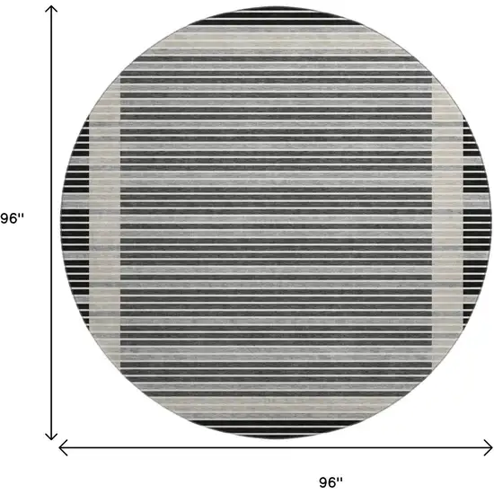 8' X 8' Black Gray And Silver Striped Washable Round Rug With UV Protection Photo 8