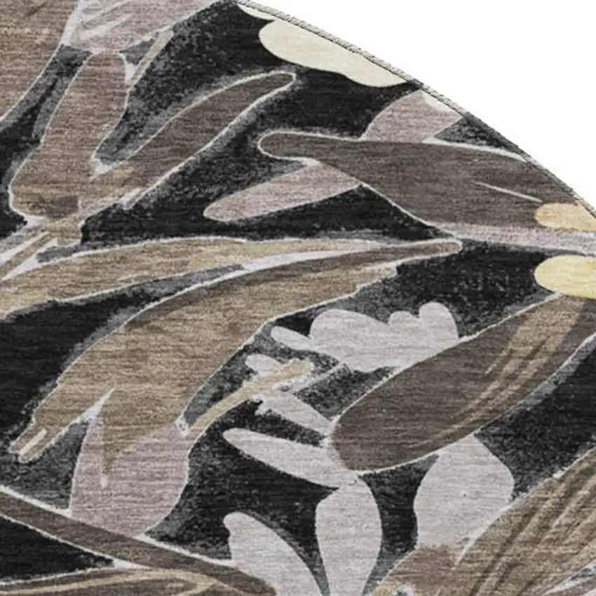 8' X 8' Black Gray And Wheat Floral Washable Round Rug With UV Protection Photo 3