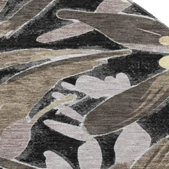 8' X 8' Black Gray And Wheat Floral Washable Round Rug With UV Protection Photo 2