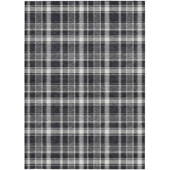 3' X 5' Black Gray and White Plaid Washable Non Skid Indoor Outdoor Area Rug Photo 5