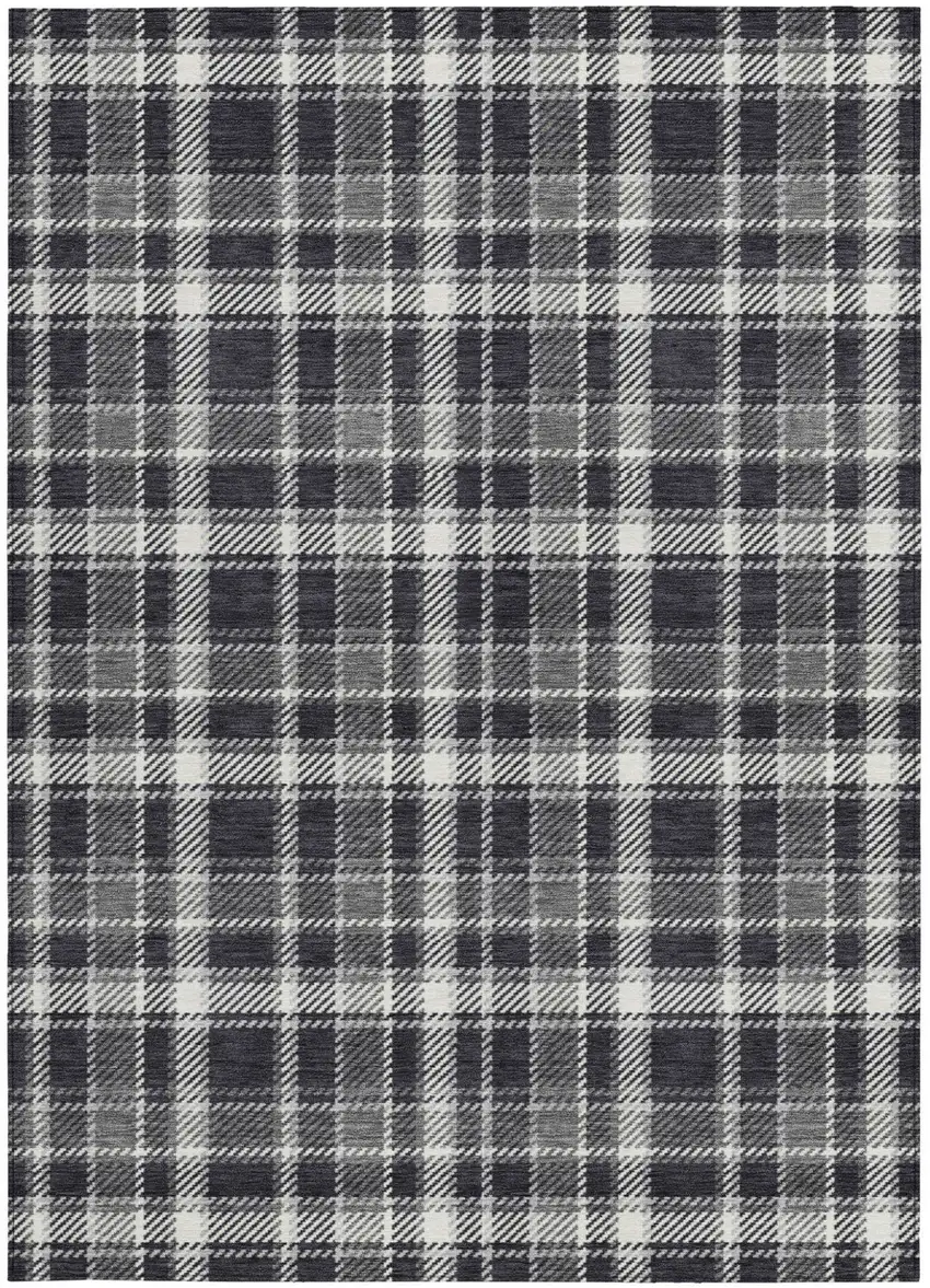 3' X 5' Black Gray and White Plaid Washable Non Skid Indoor Outdoor Area Rug Photo 5