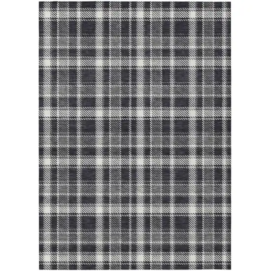 Black Gray and White Plaid Washable Non Skid Indoor Outdoor Area Rug Photo 2