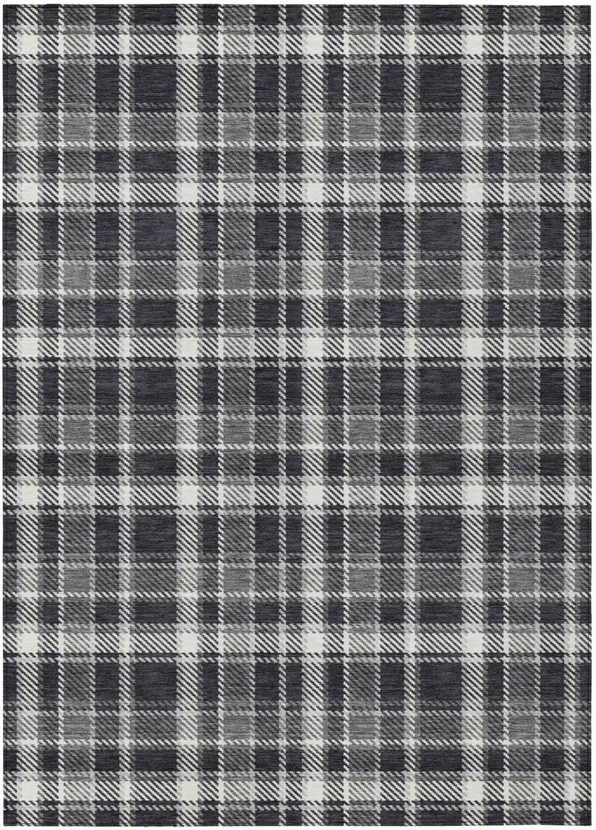 Black Gray and White Plaid Washable Non Skid Indoor Outdoor Area Rug Photo 2