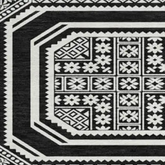8' X 8' Black Ivory And Gray Geometric Washable Round Rug With UV Protection Photo 3
