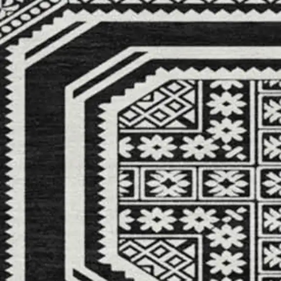 8' X 8' Black Ivory And Gray Geometric Washable Round Rug With UV Protection Photo 2