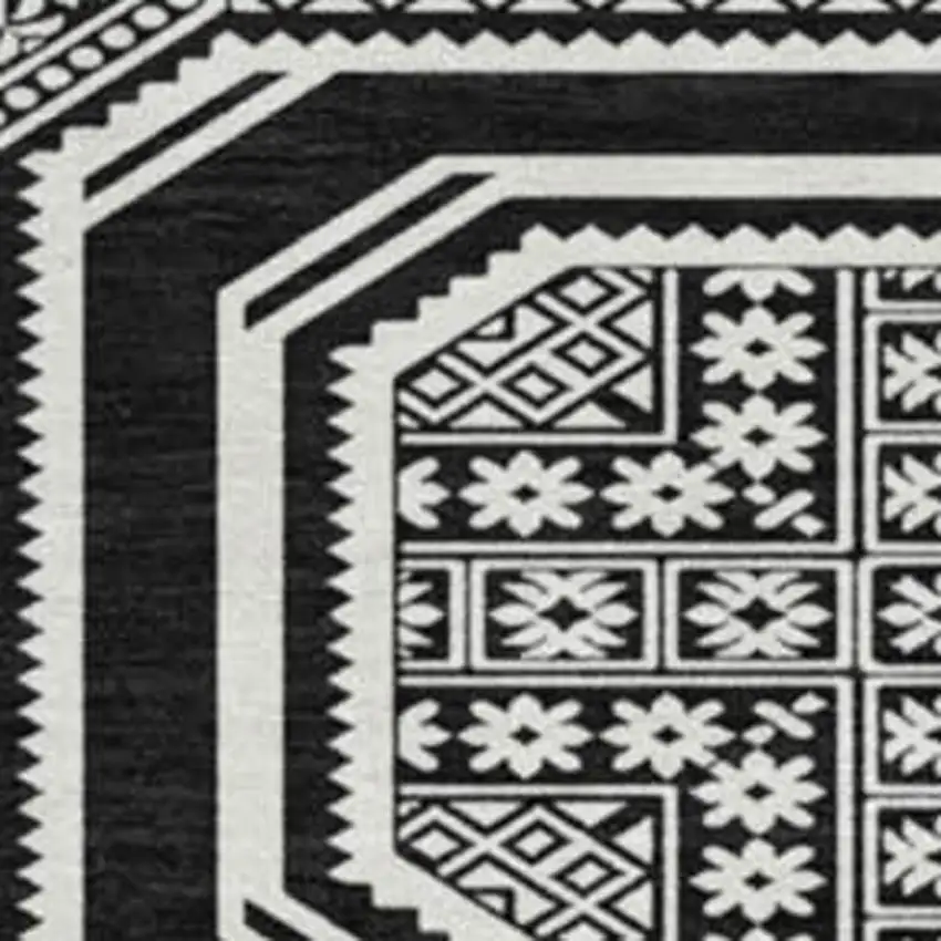 8' X 8' Black Ivory And Gray Geometric Washable Round Rug With UV Protection Photo 2