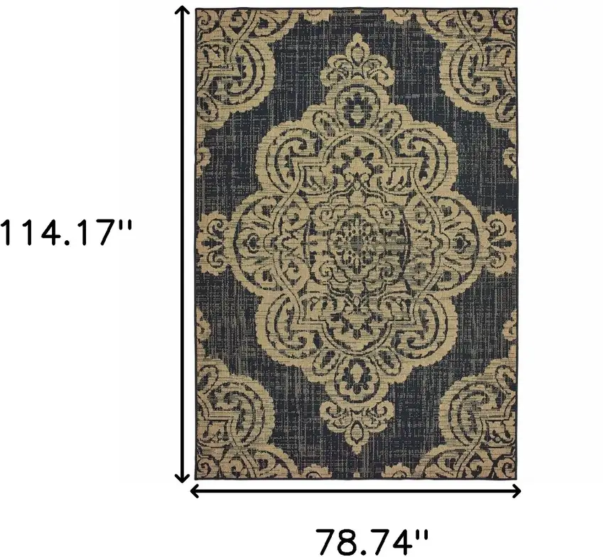 6' X 9' Black Oriental Stain Resistant Indoor Outdoor Area Rug Photo 5
