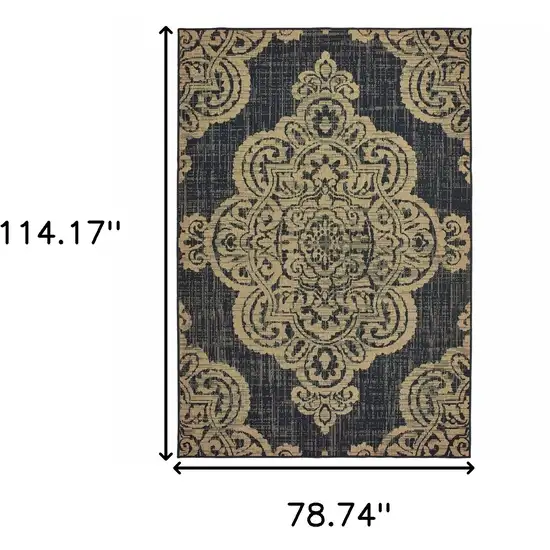 6' X 9' Black Oriental Stain Resistant Indoor Outdoor Area Rug Photo 5
