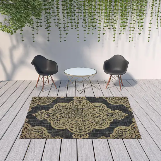 6' X 9' Black Oriental Stain Resistant Indoor Outdoor Area Rug Photo 2