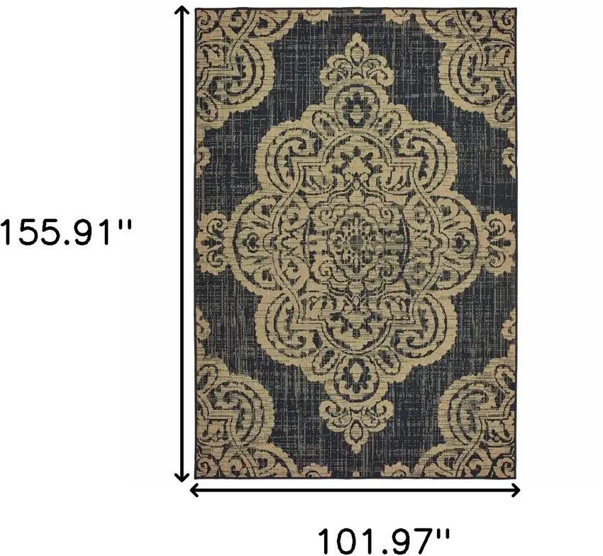 9' X 13' Black Oriental Stain Resistant Indoor Outdoor Area Rug Photo 5