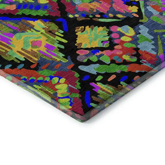 8' X 8' Black Red Pink And Green Geometric Washable Round Rug With UV Protection Photo 5