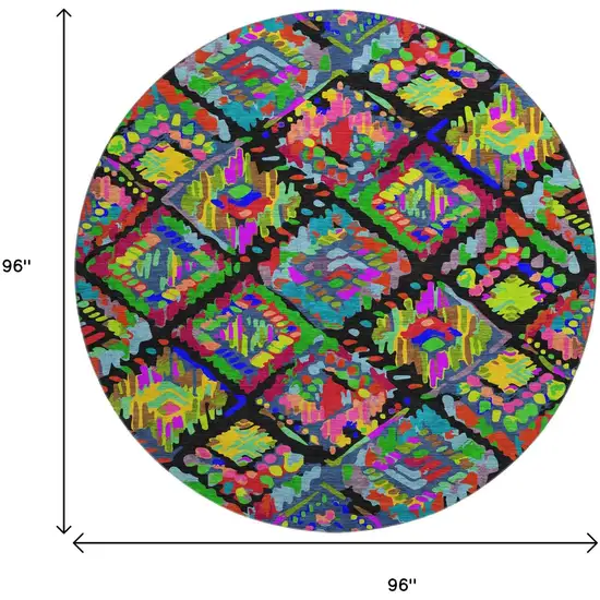 8' X 8' Black Red Pink And Green Geometric Washable Round Rug With UV Protection Photo 9