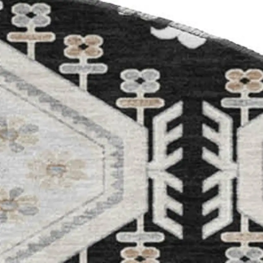 8' X 8' Black Silver And Gray Floral Washable Round Rug With UV Protection Photo 2