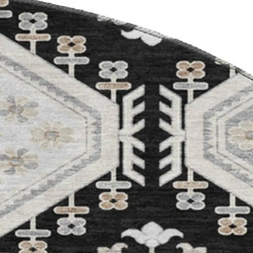 8' X 8' Black Silver And Gray Floral Washable Round Rug With UV Protection Photo 4