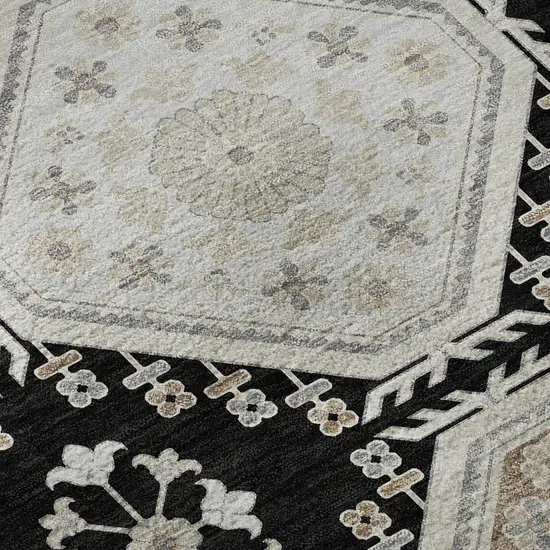 8' X 8' Black Silver And Gray Floral Washable Round Rug With UV Protection Photo 8