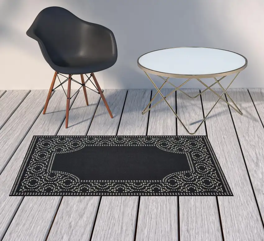 3' X 5' Black Stain Resistant Indoor Outdoor Area Rug Photo 2