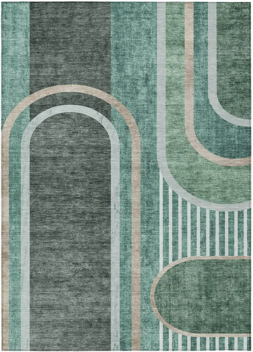 Black and Green Abstract Washable Indoor Outdoor Area Rug Photo 2