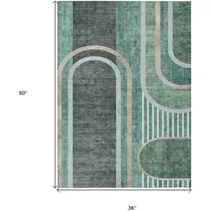 Photo of 3' X 5' Black and Green Abstract Washable Non Skid Indoor Outdoor Area Rug