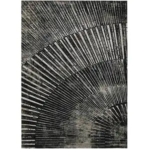 Photo of 3' X 5' Black and Ivory Abstract Washable Non Skid Indoor Outdoor Area Rug