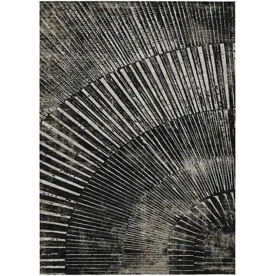 3' X 5' Black and Ivory Abstract Washable Non Skid Indoor Outdoor Area Rug Photo 2