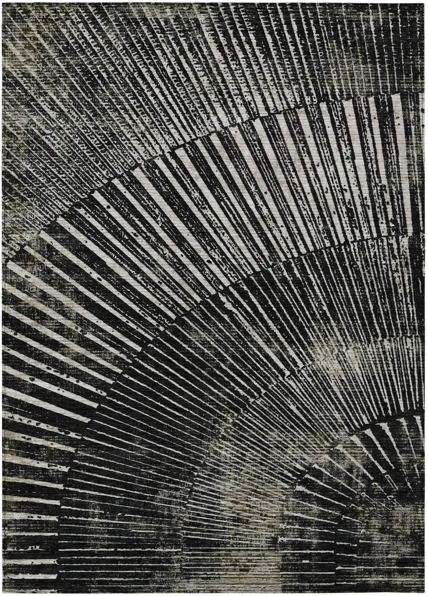 3' X 5' Black and Ivory Abstract Washable Non Skid Indoor Outdoor Area Rug Photo 2