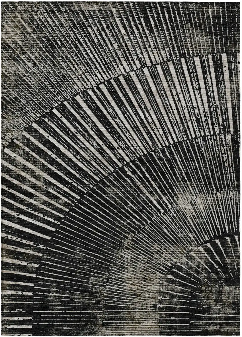 3' X 5' Black and Ivory Abstract Washable Non Skid Indoor Outdoor Area Rug Photo 2