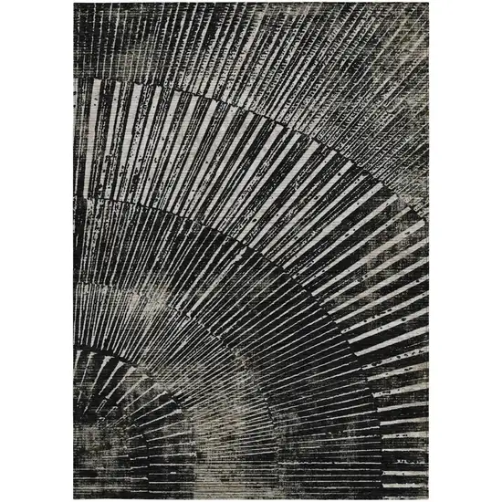 3' X 5' Black and Ivory Abstract Washable Non Skid Indoor Outdoor Area Rug Photo 4