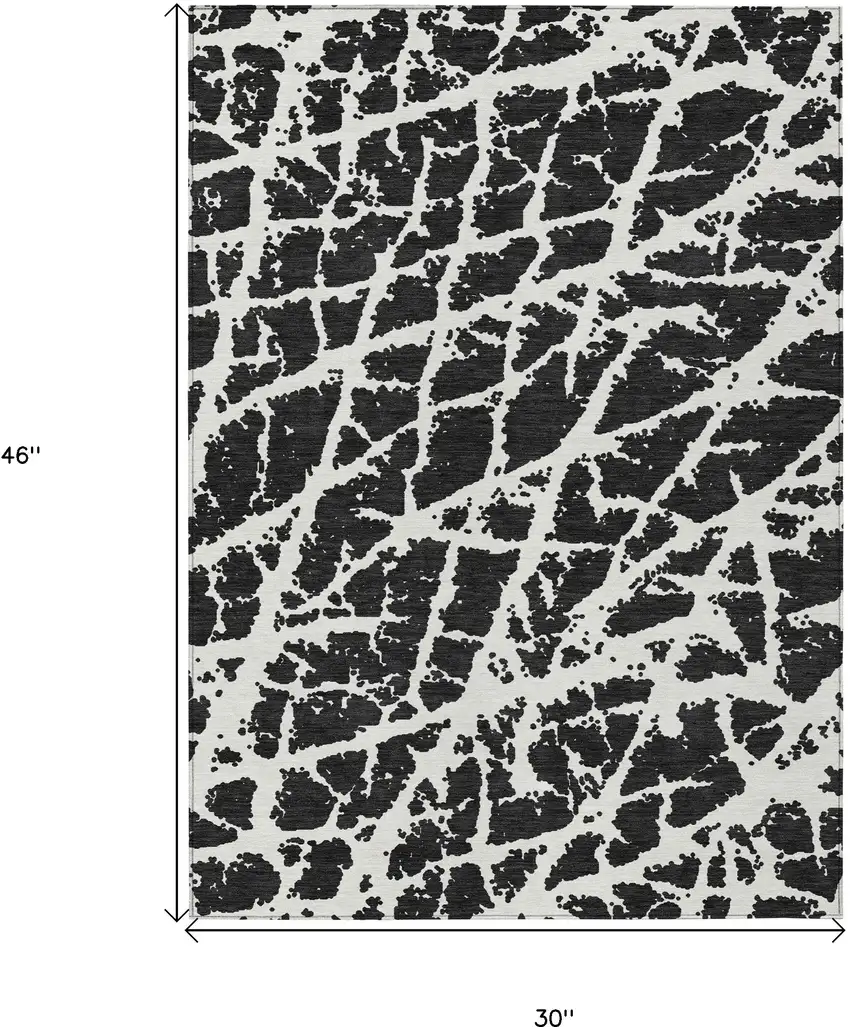 3' X 4' Black and White Abstract Washable Non Skid Indoor Outdoor Area Rug Photo 3