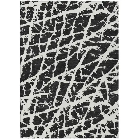 3' X 5' Black and White Abstract Washable Non Skid Indoor Outdoor Area Rug Photo 2