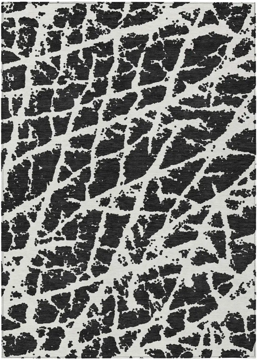 3' X 5' Black and White Abstract Washable Non Skid Indoor Outdoor Area Rug Photo 2