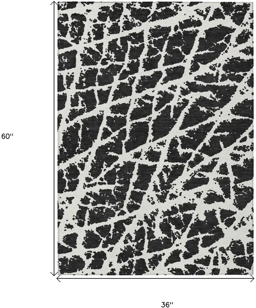 3' X 5' Black and White Abstract Washable Non Skid Indoor Outdoor Area Rug Photo 3