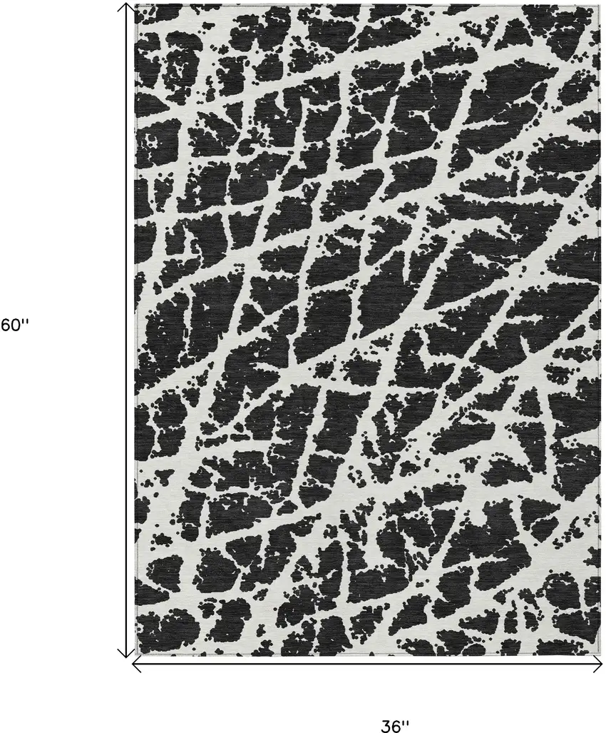 3' X 5' Black and White Abstract Washable Non Skid Indoor Outdoor Area Rug Photo 3