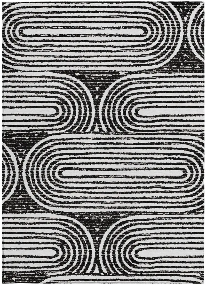 Black and White Abstract Washable Non Skid Indoor Outdoor Area Rug Photo 4