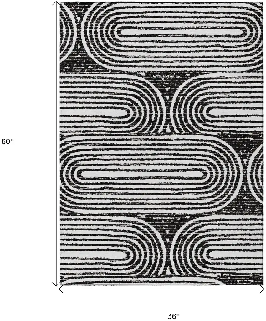3' X 5' Black and White Abstract Washable Non Skid Indoor Outdoor Area Rug Photo 3