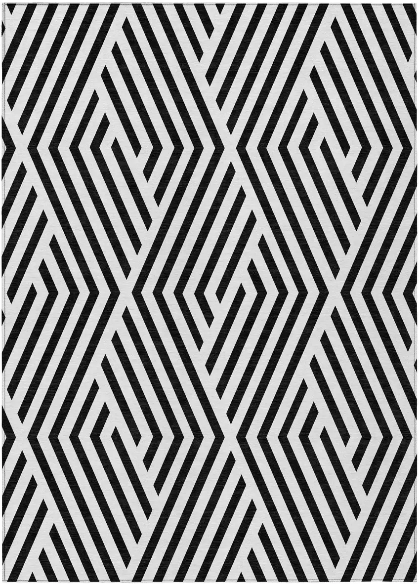 Black and White Geometric Washable Non Skid Indoor Outdoor Area Rug Photo 2