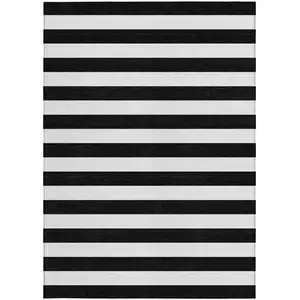 Photo of 3' X 5' Black and White Striped Washable Non Skid Indoor Outdoor Area Rug