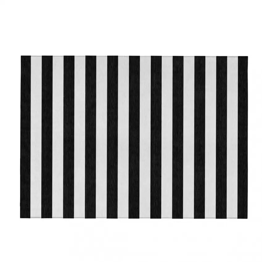 Black and White Striped Washable Non Skid Indoor Outdoor Area Rug Photo 2
