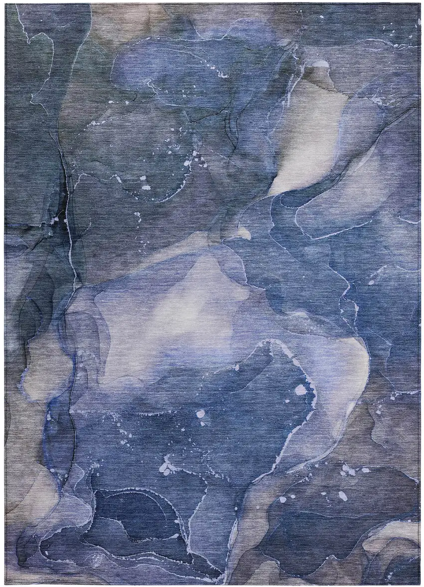 3' X 4' Blue Abstract Washable Non Skid Indoor Outdoor Area Rug Photo 4