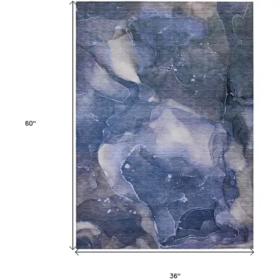 Blue Abstract Washable Non Skid Indoor Outdoor Area Rug Photo 3