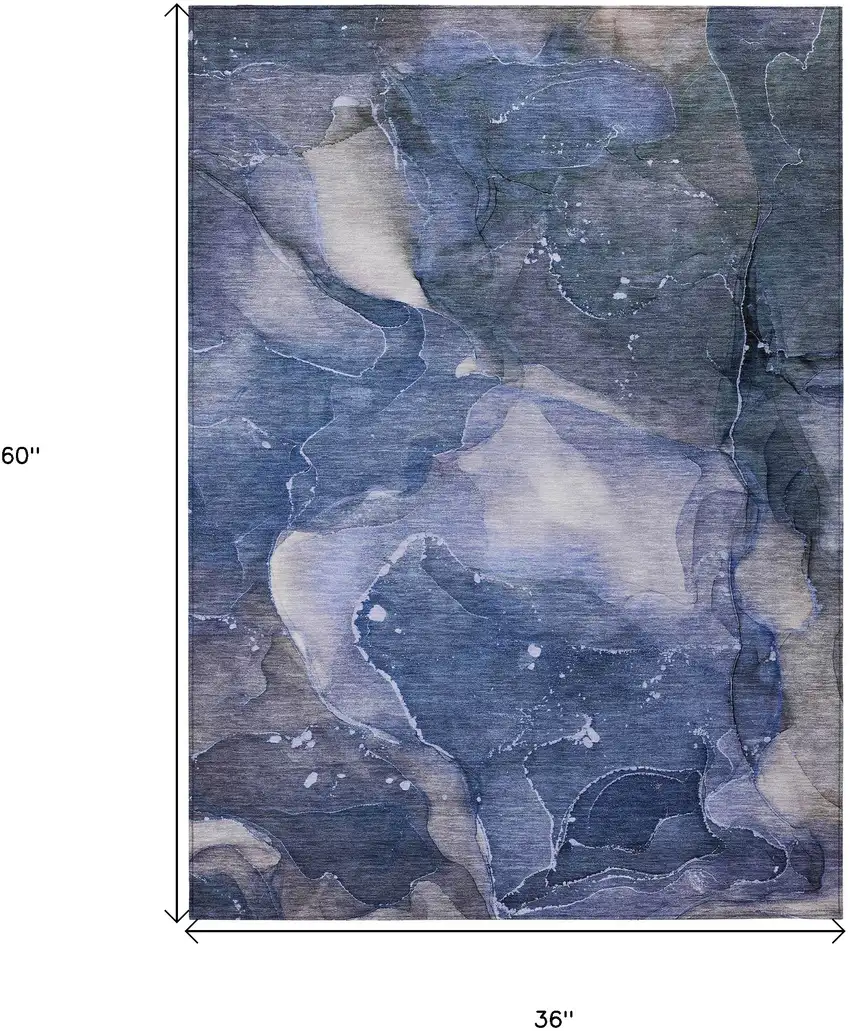 Blue Abstract Washable Non Skid Indoor Outdoor Area Rug Photo 3