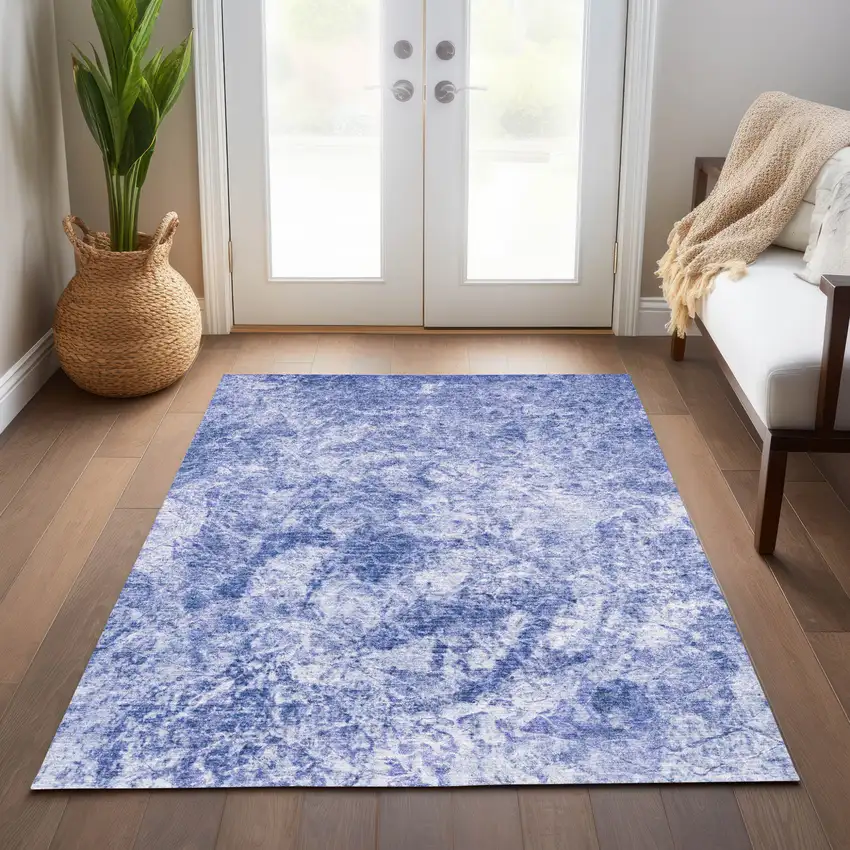 Blue Abstract Washable Non Skid Indoor Outdoor Area Rug Photo 9