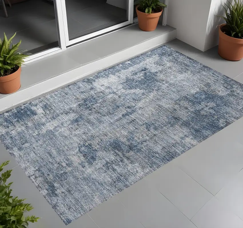 Blue Abstract Washable Non Skid Indoor Outdoor Area Rug Photo 1