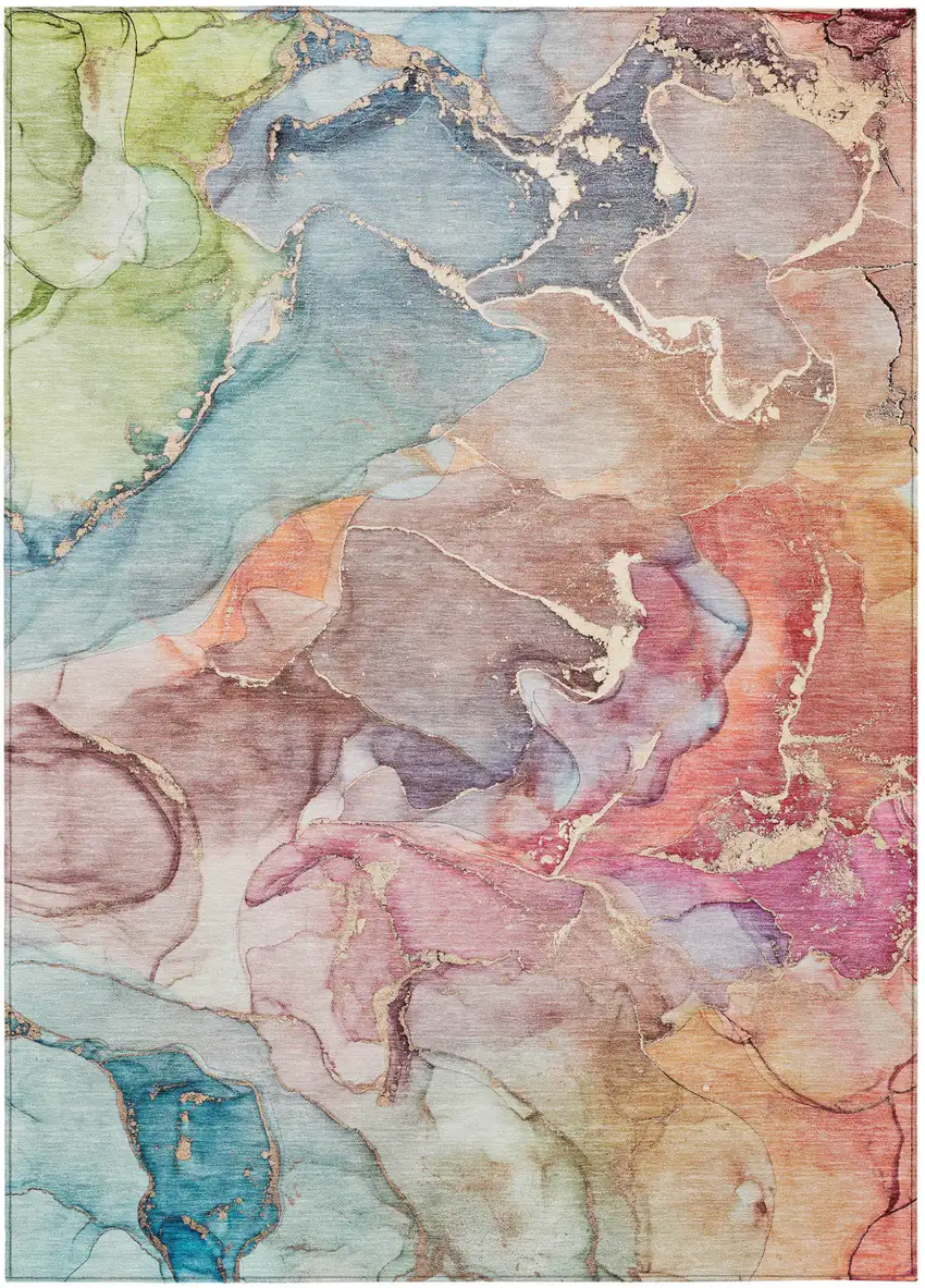 Blue Abstract Washable Non Skid Indoor Outdoor Area Rug Photo 2
