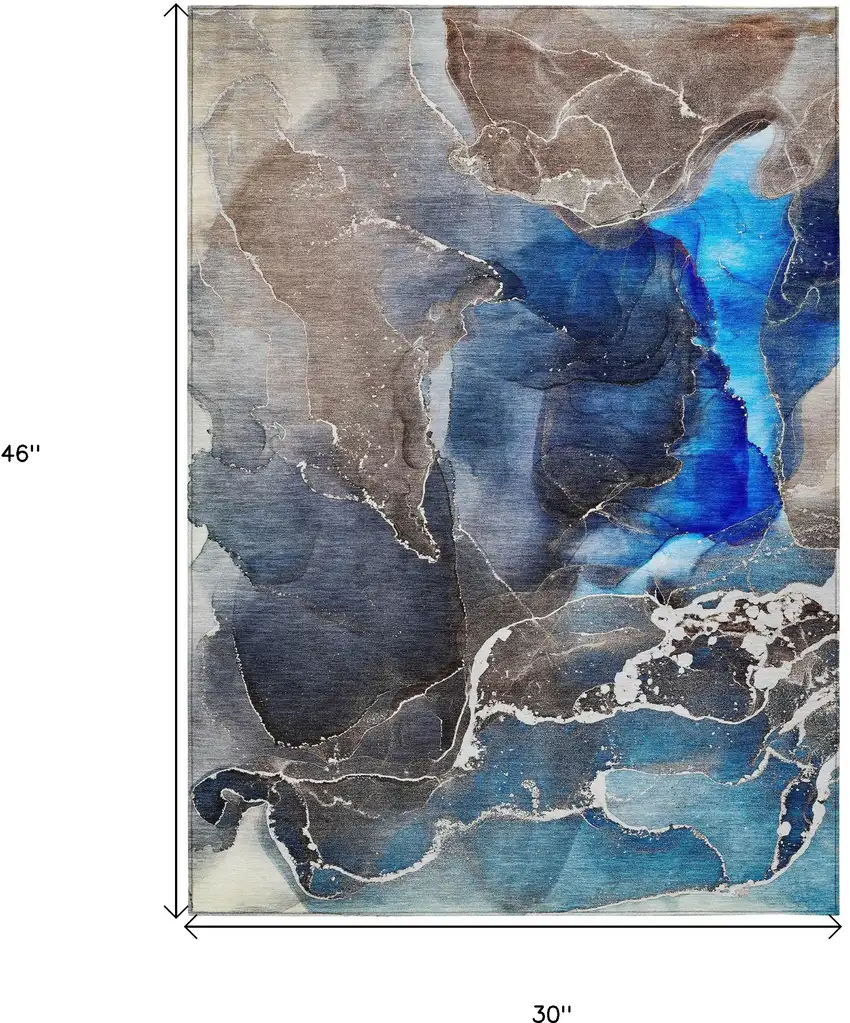 3' X 4' Blue Abstract Washable Non Skid Indoor Outdoor Area Rug Photo 3