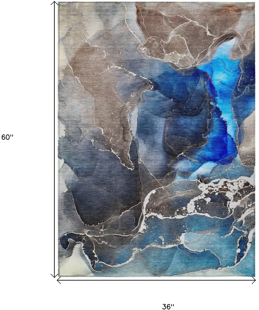Blue Abstract Washable Non Skid Indoor Outdoor Area Rug Photo 3