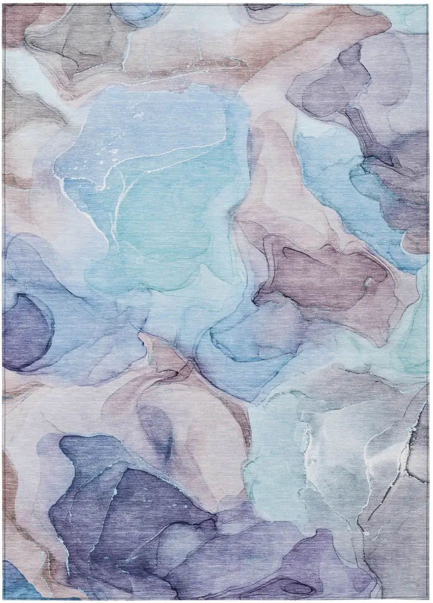 Blue Abstract Washable Non Skid Indoor Outdoor Area Rug Photo 2