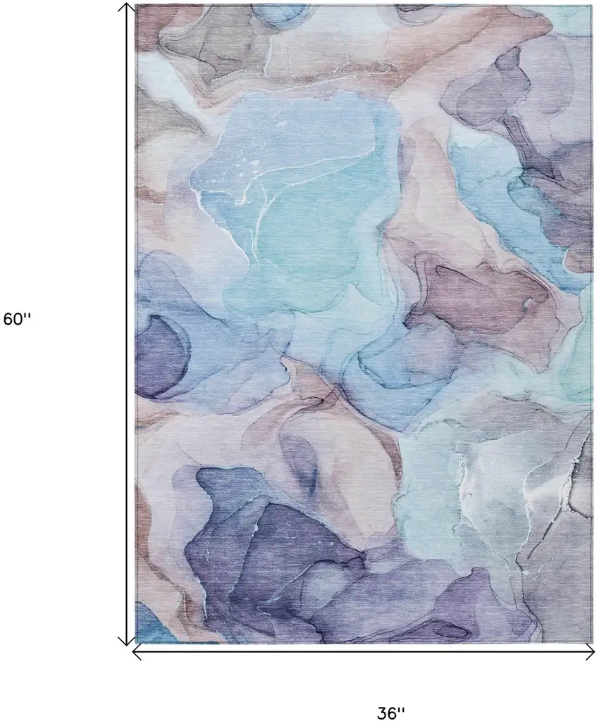 Blue Abstract Washable Non Skid Indoor Outdoor Area Rug Photo 3