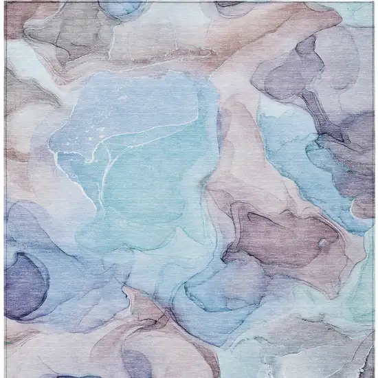 Blue Abstract Washable Non Skid Indoor Outdoor Area Rug Photo 7