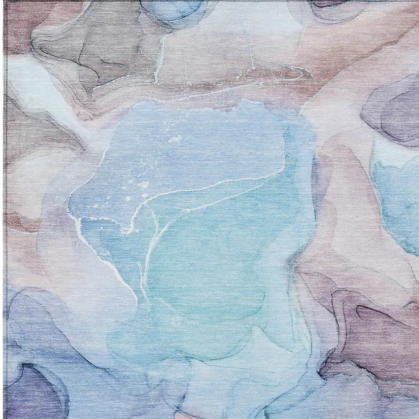 Blue Abstract Washable Non Skid Indoor Outdoor Area Rug Photo 6