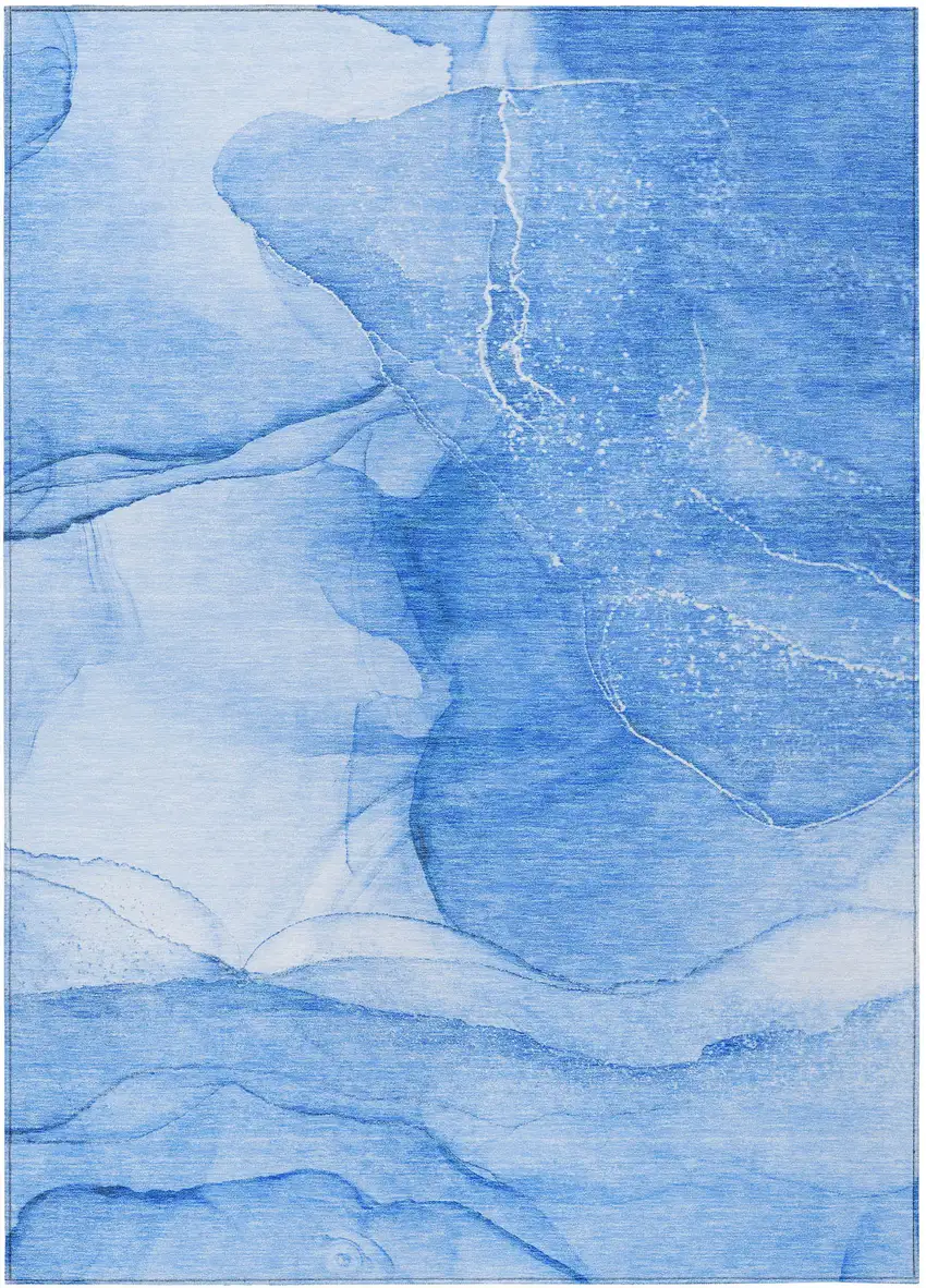 3' X 5' Blue Abstract Washable Non Skid Indoor Outdoor Area Rug Photo 2